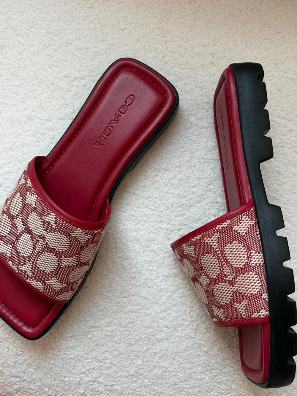 Coach Red & Cream Logo Slide Sandals